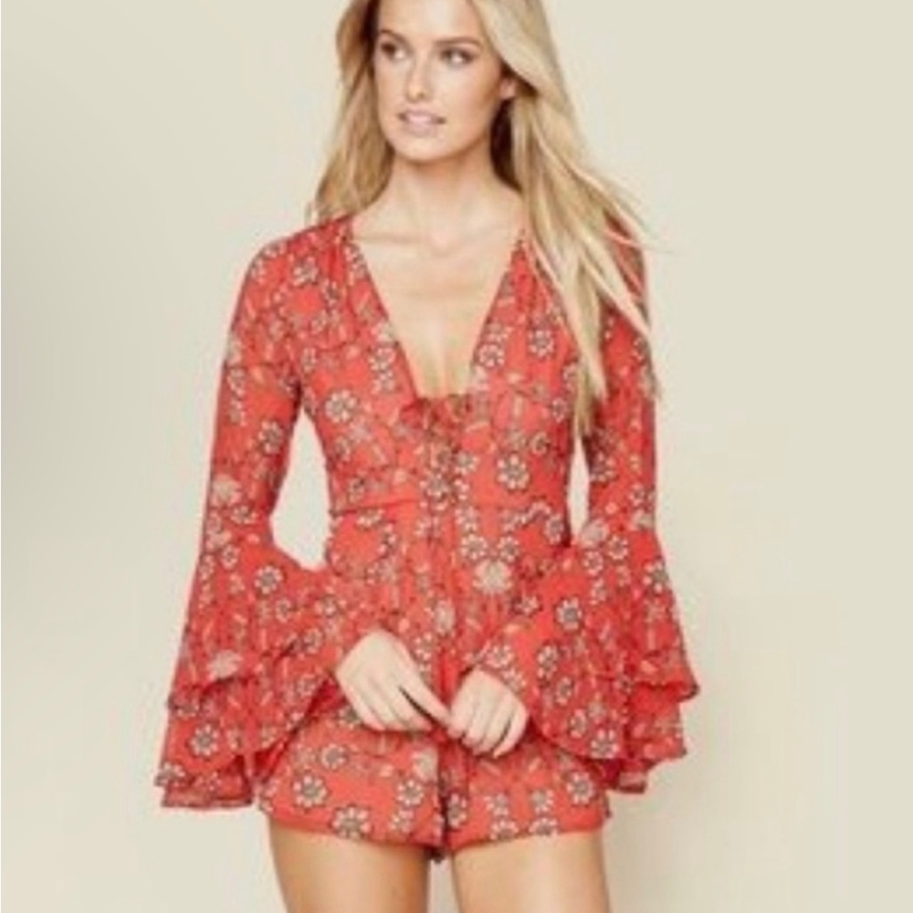 For Love & Lemons Pia Floral Romper Size XS